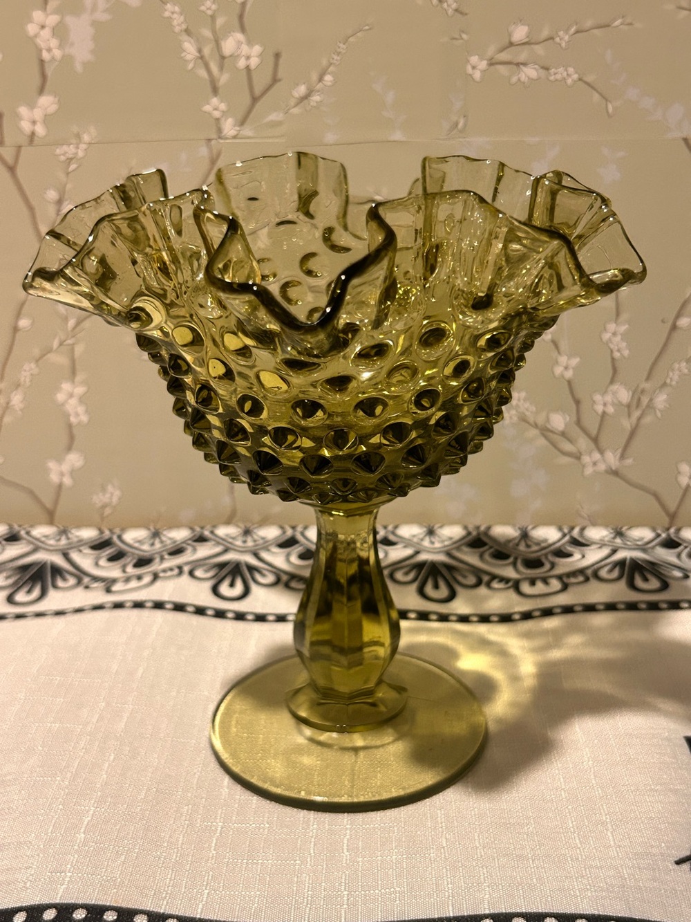 Vintage Fenton Hobnail Ruffled Footed Compote/ Candy Dish